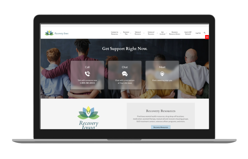 Recovery Iowa website on laptop screen
