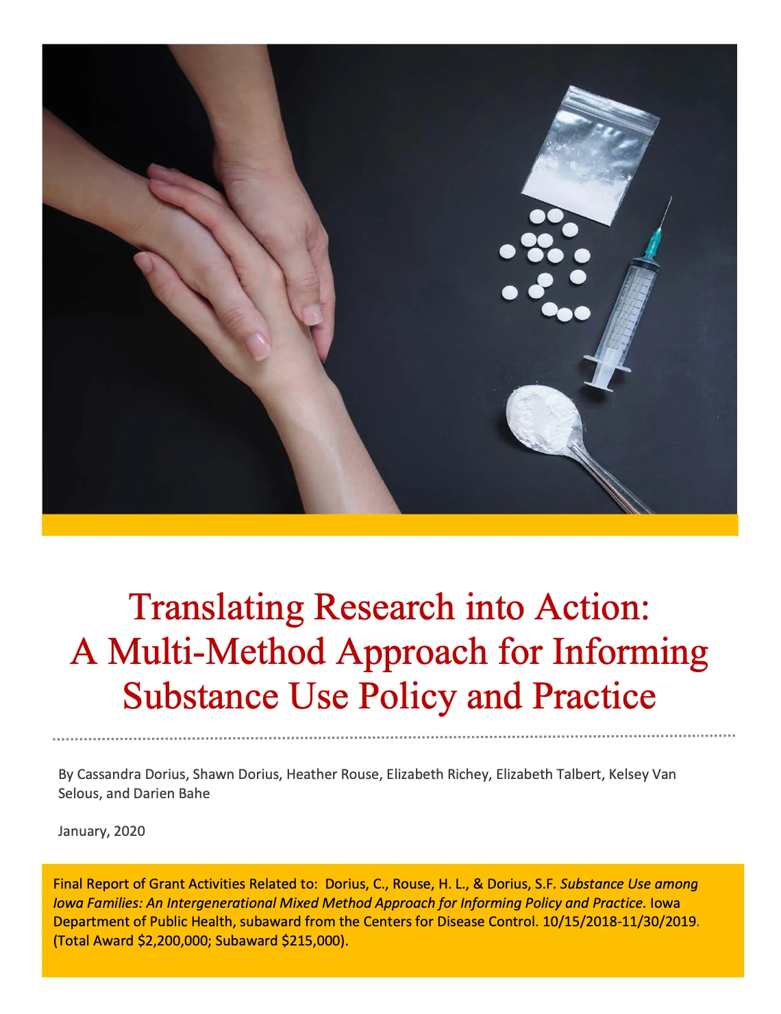 Title page of report Translating Research into Action: A Multi-Method Approach for Informing Substance Use Policy and Practice