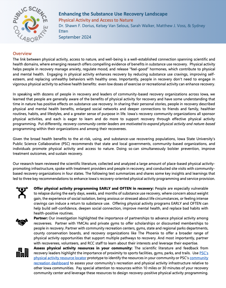 Image of the report title page for Enhancing the Substance Use Recovery Landscape