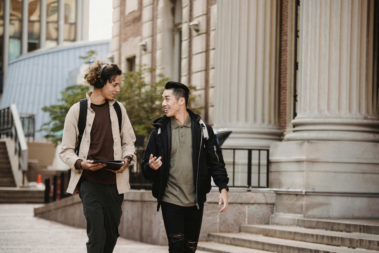 Two students walking to class
