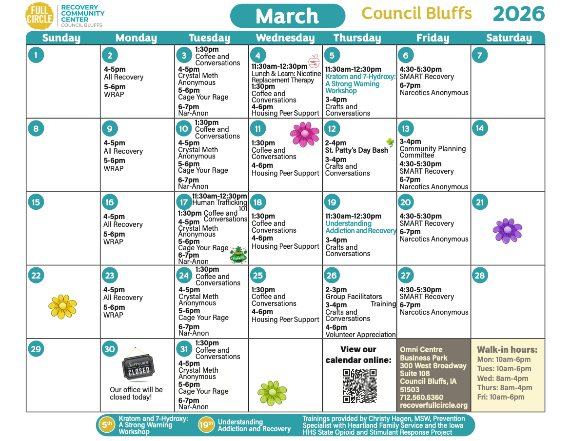Full Circle Council Bluffs March 2026 Calendar