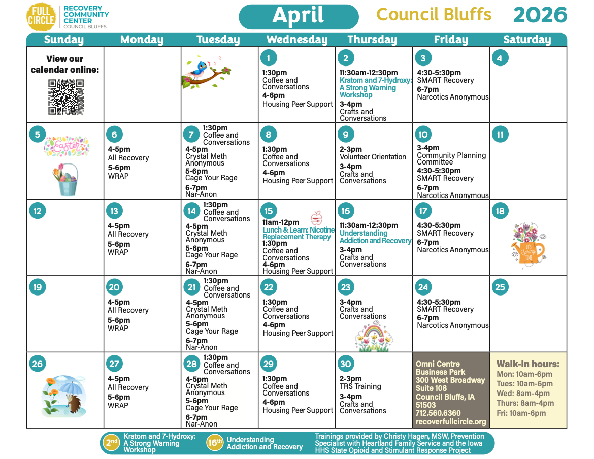 Full Circle Council Bluffs April 2026 calendar