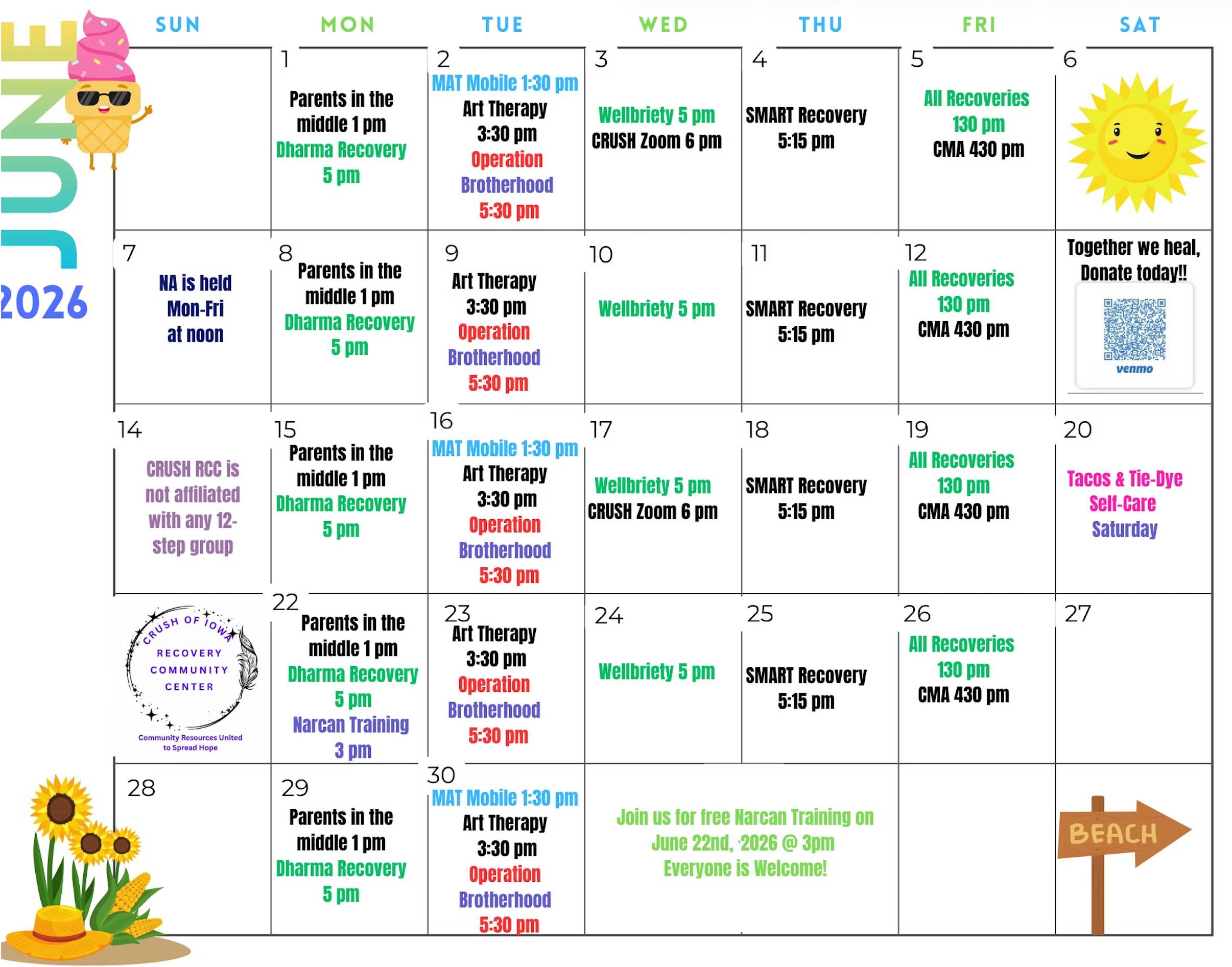 CRUSH June 2026 calendar
