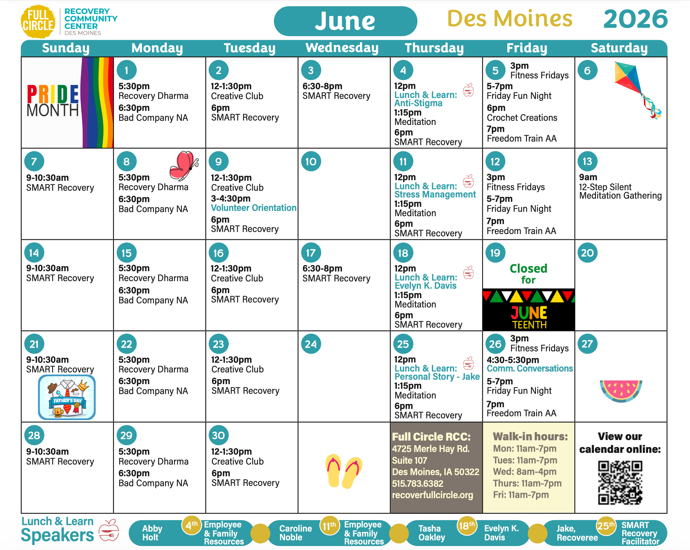 Full Circle Des Moines June 2026 calendar