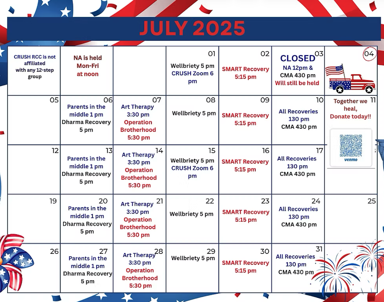 CRUSH July 2026 calendar