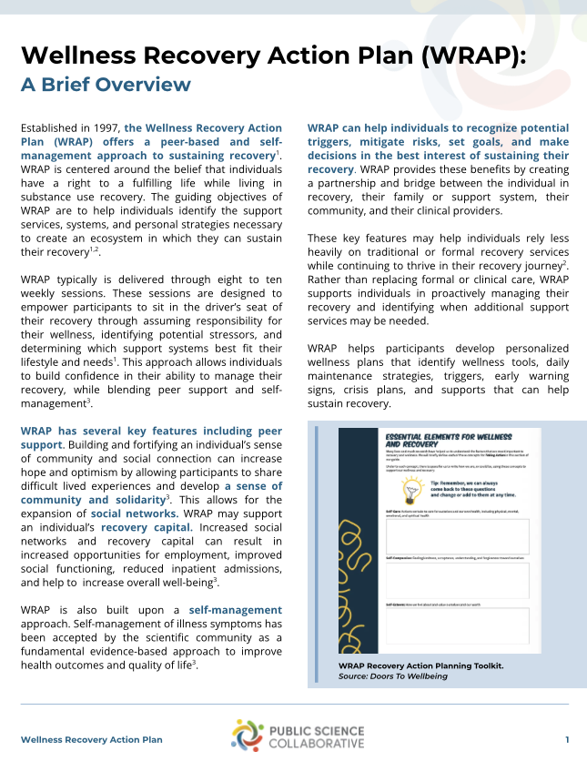 Wellness Recovery Action Plan Overview cover page
